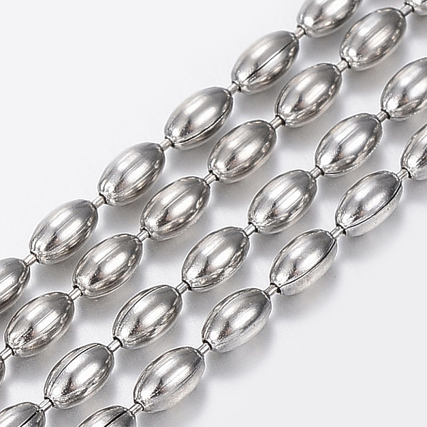 

PandaHall 304 Stainless Steel Ball Chains, with Spool, Oval, Stainless Steel Color, 4x2.3mm, about 32.8 Feet(10m)/roll 304 Stainless Steel