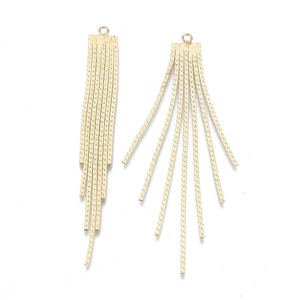

PandaHall Brass Chain Tassel Big Pendants, Nickel Free, Real 18K Gold Plated, 72x8.2x0.7mm, Hole: 1.5mm Brass