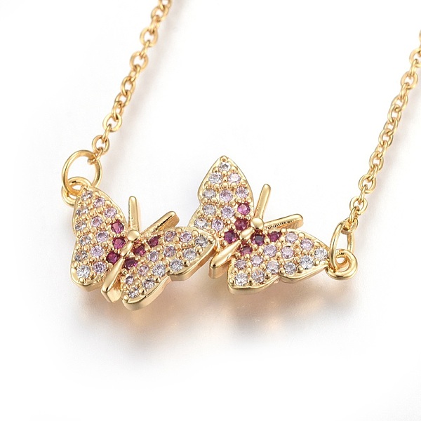 

PandaHall 304 Stainless Steel Pendant Necklaces, with Cubic Zirconia, Butterfly, Clear, Golden, 18.5 inch(47.4cm), Pendant: 26x15.5x2.7mm...