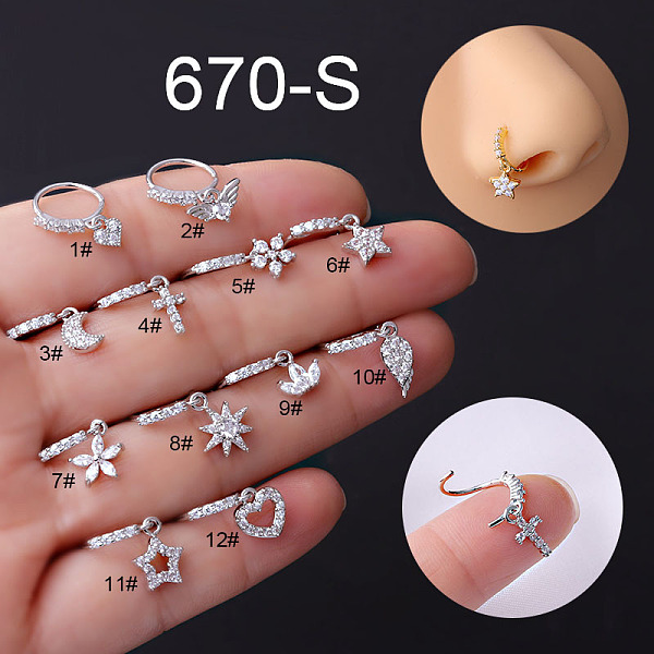 316L Surgical Stainless Steel Micro Pave Clear Cubic Zirconia Nose Rings