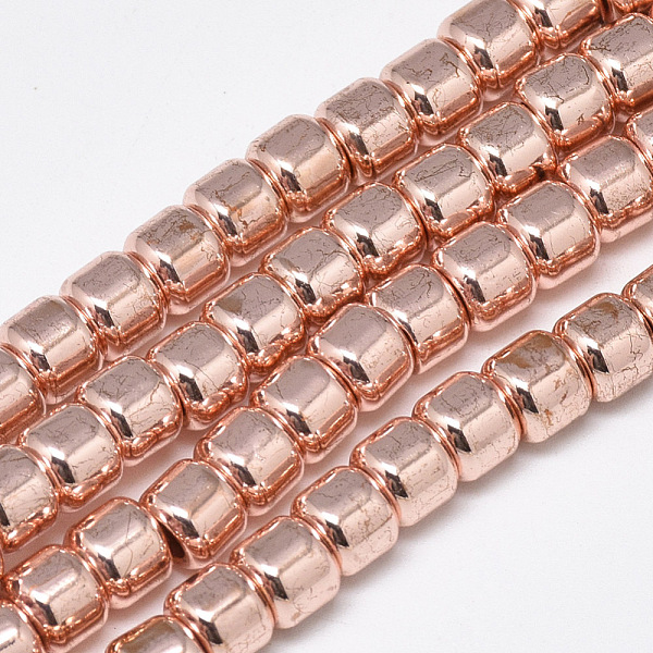 PandaHall Electroplate Non-magnetic Synthetic Hematite Beads Strands, Column, Rose Gold Plated, 6x5mm, Hole: 2.5mm, about 82pcs/strand, 15.7...