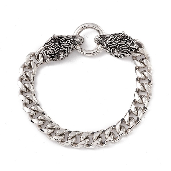 

PandaHall 201 Stainless Steel Curb Chains Bracelet with Wolf Clasp for Women, Stainless Steel Color, 8-7/8 inch(22.5cm) 201 Stainless Steel