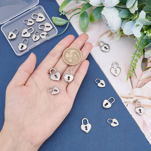 

PandaHall Unicraftale 304 Stainless Steel Pendants, Heart Lock, Stainless Steel Color, 18pcs/box 304 Stainless Steel Lock