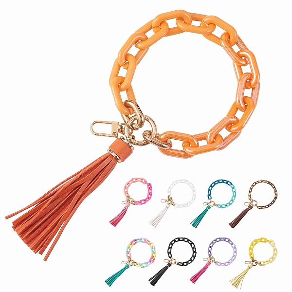 

PandaHall Chain Link Wristlet Keychain, Acrylic Bracelet Tassel Keychain, with Alloy Findings, Orange, 28cm Acrylic Others Orange