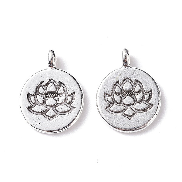

PandaHall Tibetan Style Alloy Pendants, Flat Round with Lotus, Antique Silver, 20x15x2mm, Hole: 1.8mm, about 213pcs/455g Alloy Flat Round