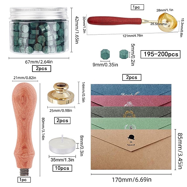 

PandaHall CRASPIRE DIY Scrapbook Making Kits, Including Sealing Wax Particles, Pear Wood Handle, Brass Wax Seal Stamp, Brass Spoon, Candles..., Multicolor