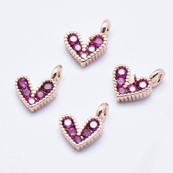 

PandaHall Brass Micro Pave Cubic Zirconia Charms, Long-Lasting Plated, Lead Free & Nickel Free & Cadmium Free, Heart, Hot Pink, Real Rose...
