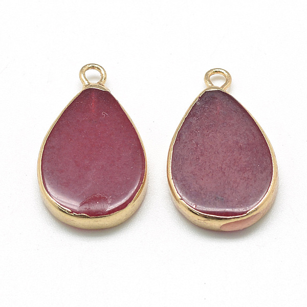 

PandaHall Natural White Jade Pendants, with Iron Findings, Dyed, Teardrop, Golden, 22~23x13~14x3~4mm, Hole: 2mm White Jade Teardrop Brown