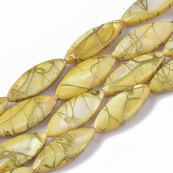 

PandaHall Drawbench Freshwater Shell Beads Strands, Dyed, Horse Eye, Goldenrod, 20~22x7.5~8.5x3.5~4.5mm, Hole: 1mm, about 24pcs/Strand..., Gold
