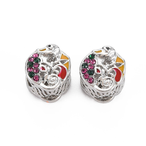 

PandaHall Rack Plating Alloy Enamel European Beads, with Fuchsia & Emerald Rhinestone, Large Hole Beads, Cadmium Free & Nickel Free & Lead..., Red