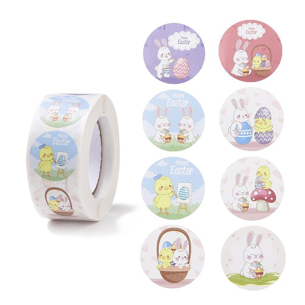 

PandaHall 8 Patterns Easter Theme Self Adhesive Paper Sticker Rolls, with Rabbit Pattern, Round Sticker Labels, Gift Tag Stickers, Mixed..., Multicolor