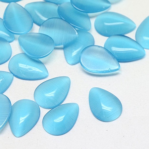 

PandaHall Cat Eye Cabochons, teardrop, Light Sky Blue, 10x8x2.5mm Glass Teardrop