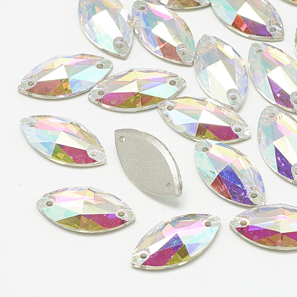 

PandaHall Sew on Rhinestone, K9 Glass Rhinestone, Two Holes, Garments Accessories, Random Color Back Plated, Faceted, Horse Eye, Crystal AB..., Clear
