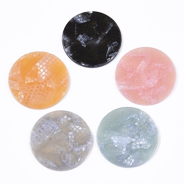 

PandaHall Cellulose Acetate(Resin) Pendants, with Glitter Powder, Flat Round, Mixed Color, 36.5x2.5mm, Hole: 1.5mm Cellulose Acetate Flat..., Multicolor