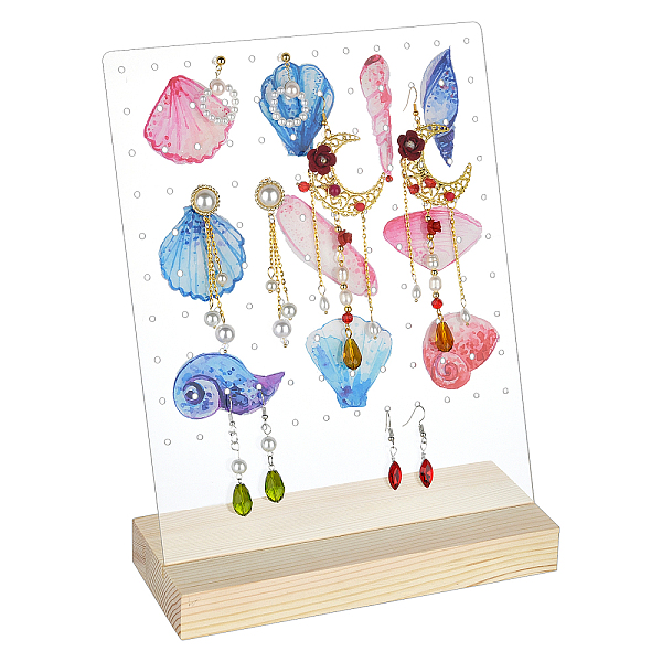 

PandaHall Acrylic Earrings Display Stands, with Wood Setting, Colorful, 20.3x12x26cm Acrylic
