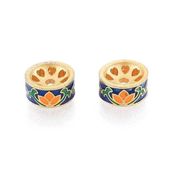 

PandaHall Alloy Enamel Beads, Matte Gold Color, Column with Flower, Medium Blue, 10x5mm, Hole: 1.8mm Alloy+Enamel Column