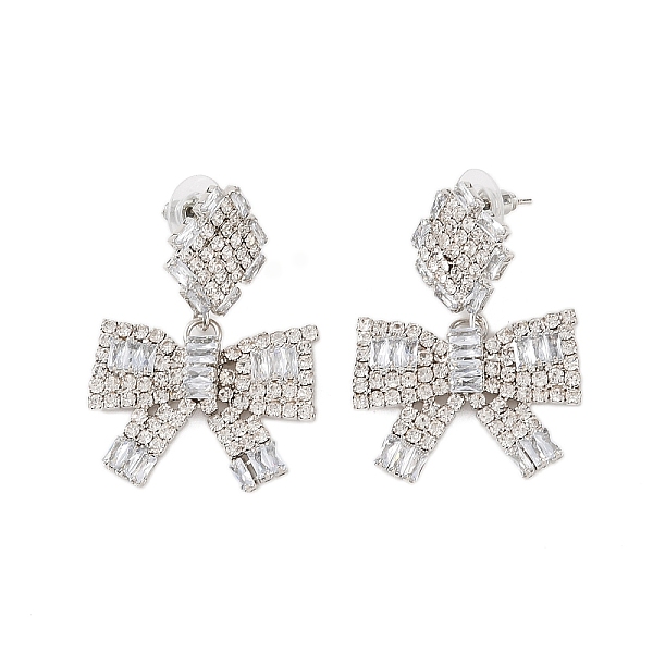 

PandaHall Brass Micro Pave Cubic Zirconia Stud Earrings, Bowknot, Platinum, 45x30mm Cubic Zirconia Bowknot