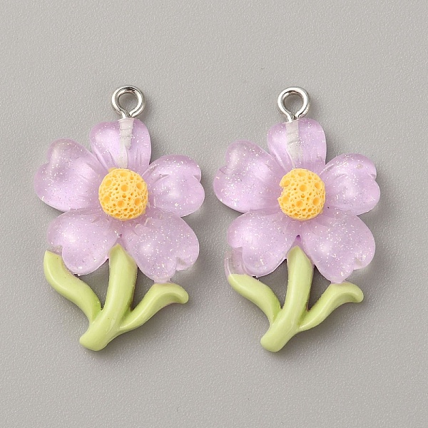 

PandaHall Translucent Resin Pendants, Glitter Flower Charms with Platinum Plated Iron Loops, Lilac, 30x19x5.5mm, Hole: 1.5mm Iron+Resin..., Purple