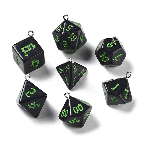 

PandaHall 7Pcs 7 Styles Opaque Resin Polyhedral Dice Pendants Set, Multi-Sided Dice Charms with Platinum Plated Iron Loops, Mixed Shapes..., Black