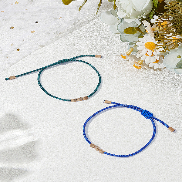 2 bracelet tressé en perles de laiton de 2 couleurs pour hommes et femmes