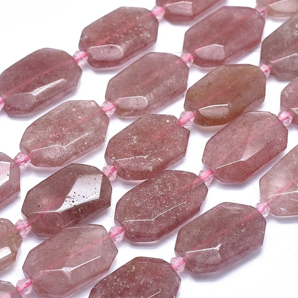 PandaHall Natural Strawberry Quartz Beads Strands, Faceted, Oval, 15~28x12~21x5~9mm, Hole: 0.6~1.6mm, about 14~20pcs/strand, 14.7 inch~15.7...