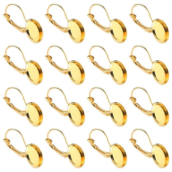 

PandaHall 10Pcs Brass Leverback Earring Findings, Flat Round Earring Settings, Golden, 25x14mm, Tray: 12mm Brass
