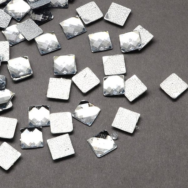 

PandaHall Transparent Faceted Square Acrylic Hotfix Rhinestone Flat Back Cabochons for Garment Design, White, 10x10x2mm, about 1000pcs/bag...