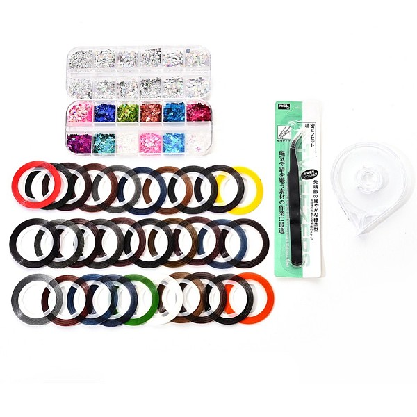 

PandaHall Nail Art Decoration Kits, include Plastic Sequins, Nail Art Stickers Roller Box, Stainless Steel Beading Tweezers, Self-adhesive..., Multicolor