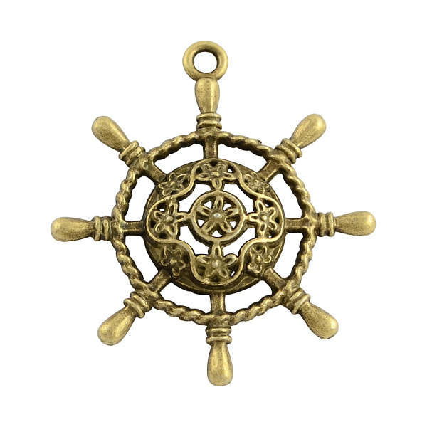 PandaHall Tibetan Style Alloy Pendants, Ship's Wheel, Cadmium Free & Nickel Free & Lead Free, Antique Bronze, 38x34x5mm, Hole: 2.5mm Alloy...
