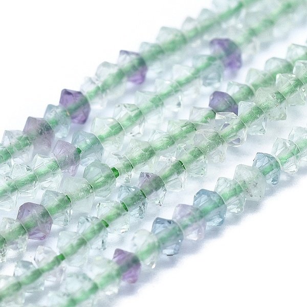

PandaHall Natural Fluorite Beads Strands, Bicone, Faceted, 2x0.8mm, Hole: 0.5mm, about 310~320pcs/strand, 15.35 inch(39cm) Fluorite Bicone