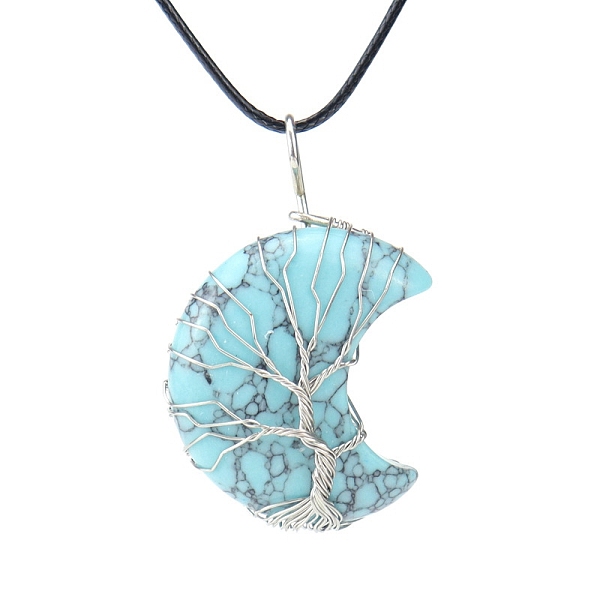 

PandaHall Synthetic Turquoise Crescent Moon Pendant Necklaces, with Copper Wire, 18.90 inch(48cm) Synthetic Turquoise Moon