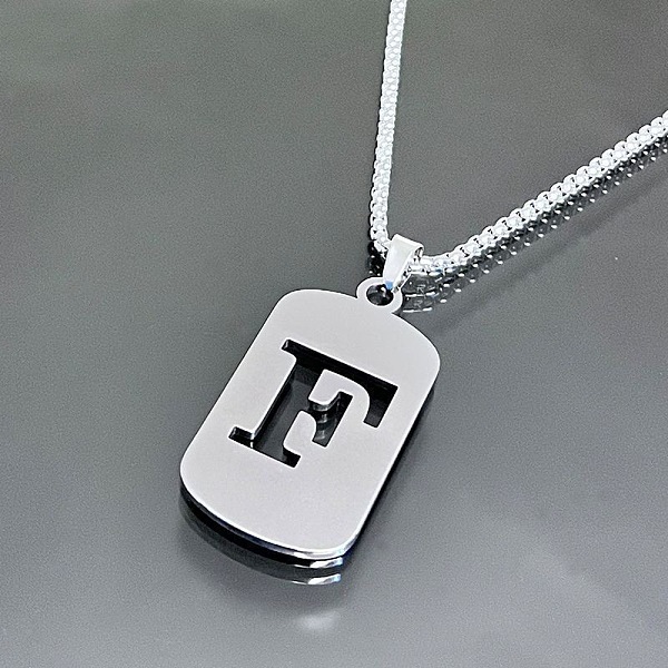 

PandaHall Titanium Steel Box Chain Necklaces, Rectangle with Letter Pendant Necklaces Stainless Steel Letter F