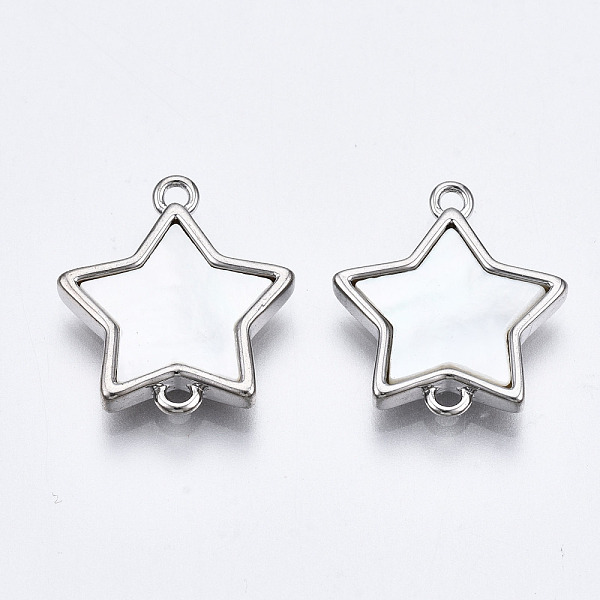 

PandaHall Brass Link Connectors, with Natural Shell, Nickel Free, Star, Real Platinum Plated, 17.5x15x2.5mm, Hole: 1.4mm Shell Star