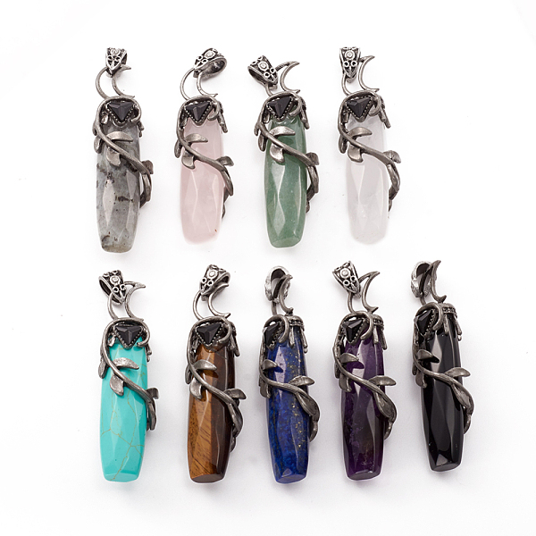 

PandaHall Natural & Synthetic Mixed Gemstone Big Pendants, with Antique Silver Plated Brass Pendant Bails and Black Glass, Faceted, Column...