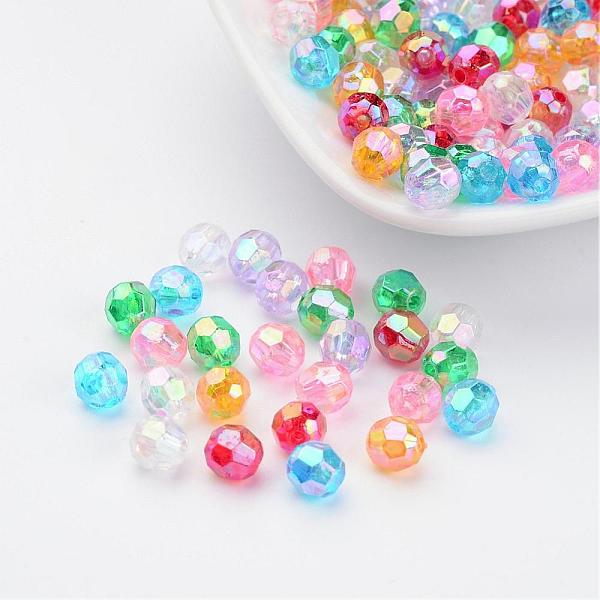 

PandaHall AB Color Transparent Acrylic Faceted Round Beads, Mixed Color, 6mm, Hole: 1mm Acrylic Round Multicolor