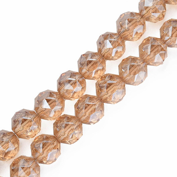 

PandaHall Electroplate Transparent Glass Bead Strands, Faceted, Round, BurlyWood, 12x11mm, Hole: 1.2mm, about 50pcs/strand, 22.05 inch(56cm)..., Orange