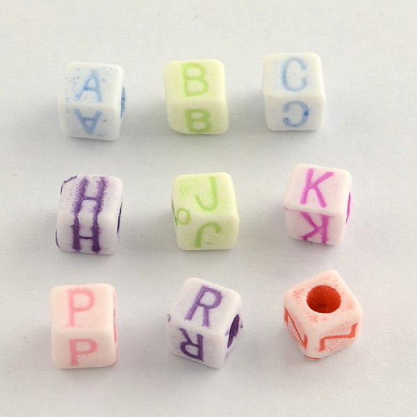 

PandaHall Colorful Craft Style Acrylic Beads, Horizontal Hole, Cube with Letter, Mixed Color, 5x5x5mm, Hole: 2.5mm, about 3700pcs/500g..., Multicolor