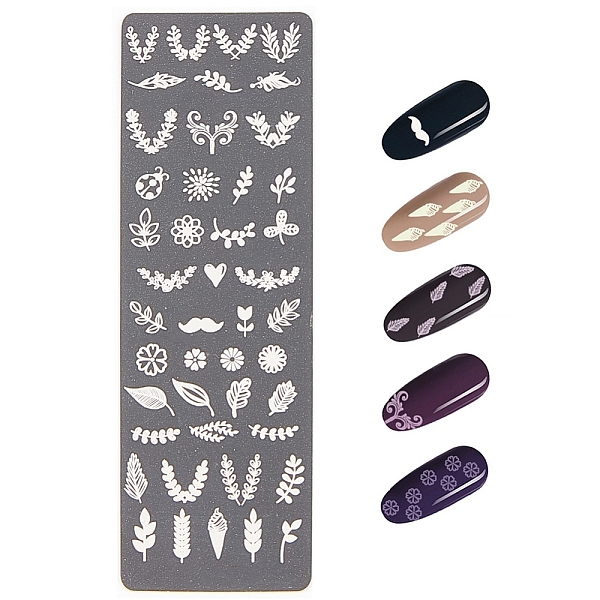 

PandaHall Stainless Steel Nail Art Stamping Plates, Nail Image Templates, Rectangle with Leaf Pattern, Stainless Steel Color, 120x40mm...
