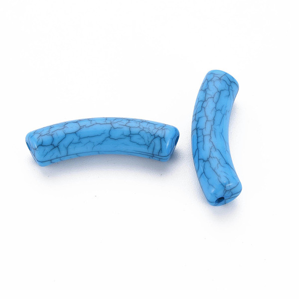 

PandaHall Opaque Crackle Acrylic Beads, Curved Tube, Dodger Blue, 32x10x8mm, Hole: 1.8mm, about 330pcs/500g Acrylic Tube
