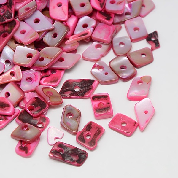 PandaHall Dyed Natural Freshwater Shell Chips Beads, Hot Pink, 11~16x4~8x2~5mm, Hole: 1mm, about 700pcs/500g Freshwater Shell Chip Pink