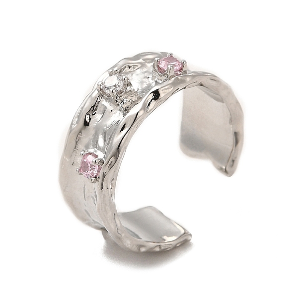 

PandaHall Pink Cubic Zirconia Diamond Open Cuff Ring, Rack Plating Brass Jewelry for Women, Cadmium Free & Lead Free, Platinum, Inner...