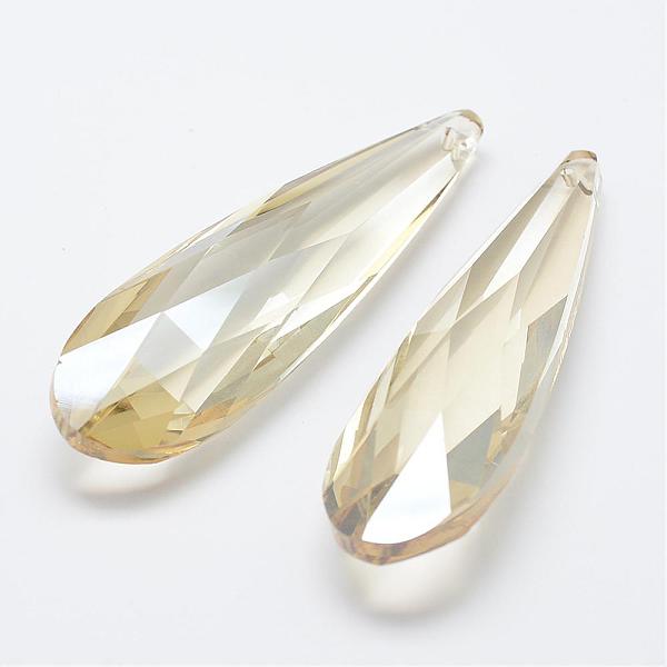 

PandaHall Faceted Teardrop Glass Pendants, Briolette Cut, Lemon Chiffon, 76.5x22x18mm, Hole: 1mm Glass Teardrop Yellow