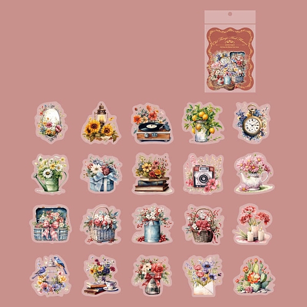 

PandaHall 40Pcs 20 Styles Flower PET Waterproof Decorative Stickers, Self-adhesive Decals, for DIY Scrapbooking, Flower, 40x40mm, 2pcs/style...