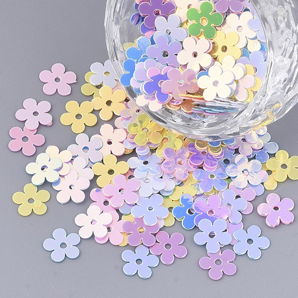 

PandaHall Ornament Accessories, PVC Plastic Paillette/Sequins Beads, Flower, Mixed Color, 7x7x0.4mm, Hole: 1.2mm, about 900pcs/bag PVC..., Multicolor