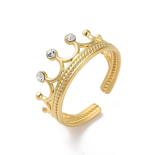 

PandaHall 304 Stainless Steel Rhinestone Cuff Rings, Crown, Real 18K Gold Plated, Adjustable Stainless Steel+Rhinestone Crown Clear