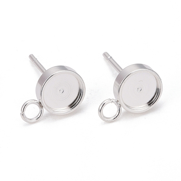 

PandaHall 201 Stainless Steel Stud Earring Findings, with Loops and 304 Stainless Steel Pins, Flat Round, Silver, Tray: 5mm, 9x6x2mm, Hole...