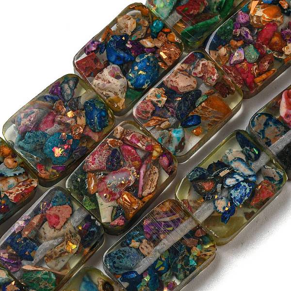

PandaHall Dyed Natural Imperial Jasper with Resin Beads Strands, Rectangle, Colorful, 16x12x6mm, Hole: 1.2mm, about 11pcs/strand, 7.09 inch...