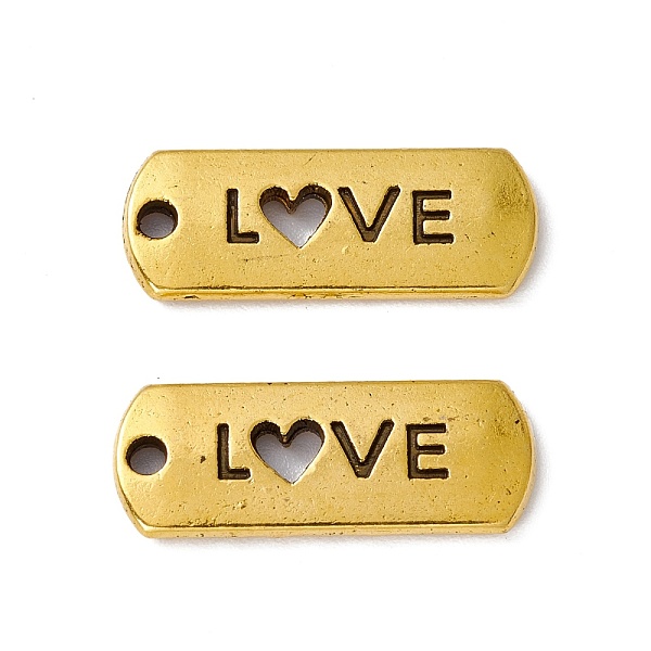 

PandaHall Tibetan Style Alloy Rectangle with Word Love Pendants, Cadmium Free & Lead Free, Antique Golden, 8x21x2mm, Hole: 2mm, about...