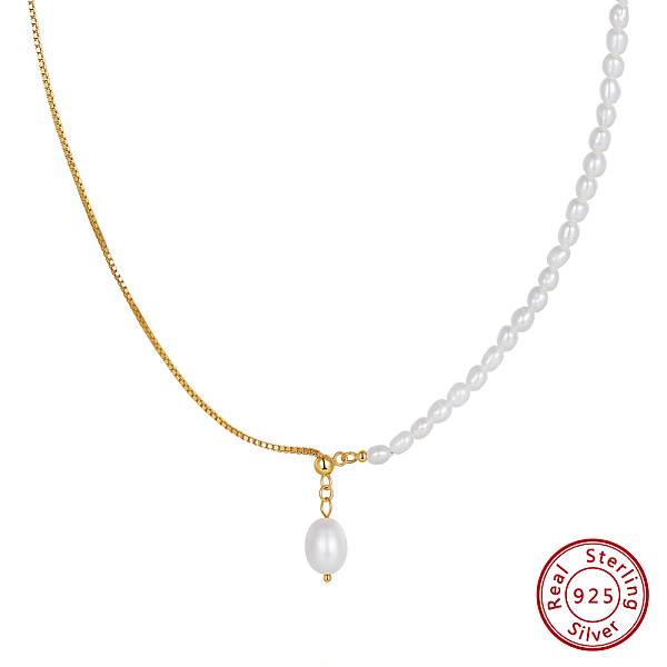 

PandaHall 925 Sterling Silver with Natural Pearl Pendant Necklaces, Oval, Real 14K Gold Plated, 18.70 inch(47.5cm) Pearl Oval White