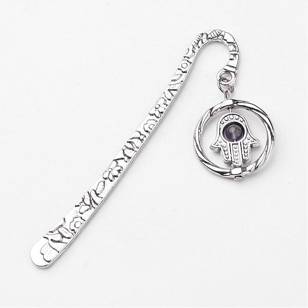 

PandaHall Tibetan Style Bookmarks, Circle with Hamsa Hand/Hand of Fatima/Hand of Miriam, with Natural Amethyst Beads, 79.5x16mm Amethyst